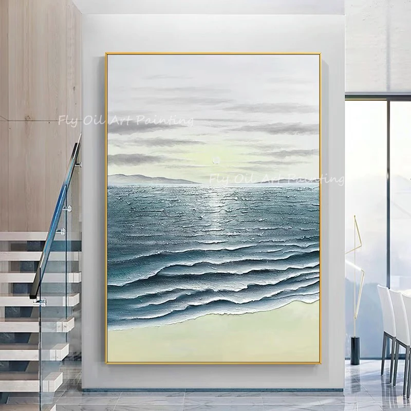 

Ocean Sea Navy Thick with Sunrise Landscape Large Size 100% Handpainted Oil Painting Artwork Canvas Wall Room Gift Decoratioin