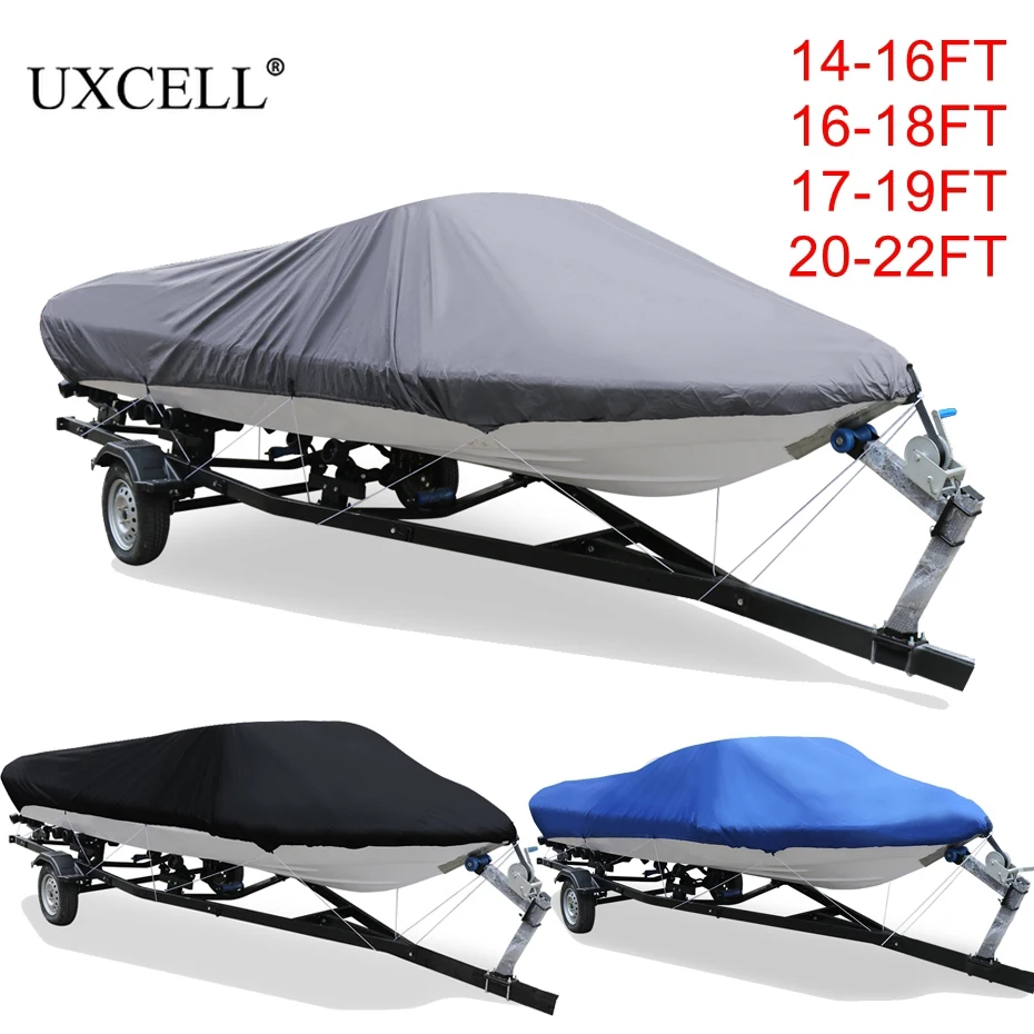 Uxcell 210D pokrowiec na łódź wędkarską 14-16 stóp/16-18 stóp/17-19 stóp/20-22 stóp kadłub w kształcie litery V odporny na słońce ochraniacz UV łódź motorowa pokrowiec na łódź