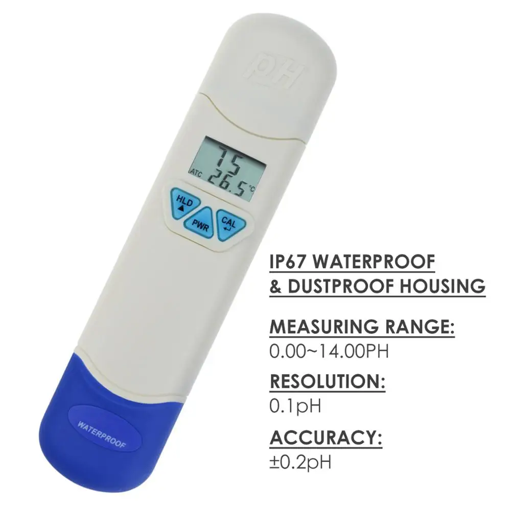 

Portable Digital Pen-Type 0.0-14.0 pH & Temperature Meter ATC Dual Display IP67 Waterproof Dustproof Water Quality Control