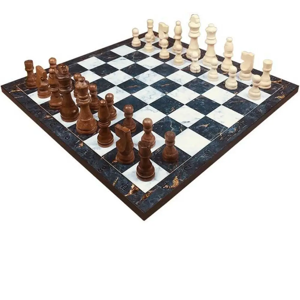 37cm x 37cm Wooden Chess Set Gray Marble Luxury Chess Board Game Chess Figures Wooden Game Pieces New House Gift Gift for Friend