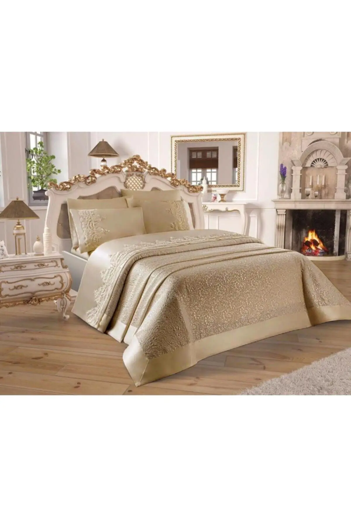 

Elegant French Guipure Lacey Embroidered Double Pique Set -Bedspread/Bed Cover- Pique- Embroidered Pillowcases Bed Lining- Diana