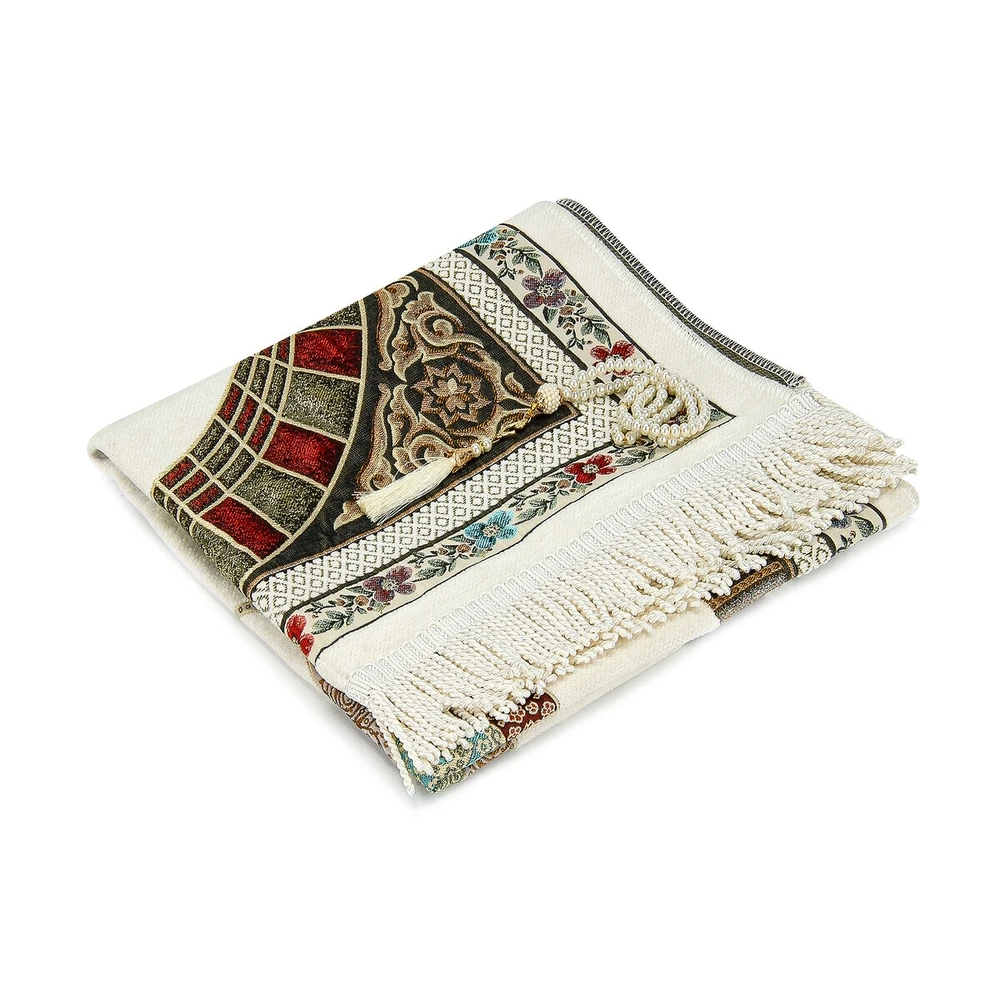 Iqrah Ottoman belt with a tulip motif, chenile prayer shade White and Ottoman belt motifs and Ottoman belt