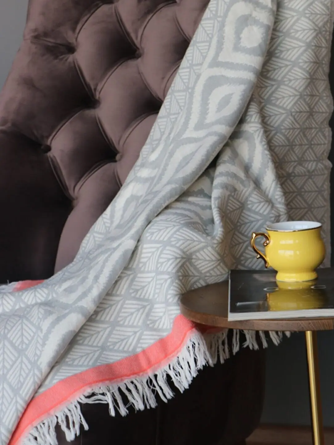 135*170 Lux Gray Orange Blanket 100% Cotton Blanket Single Comfortable Qualitiy Soft Tv Blanket Stylish For Home Made In Turkey
