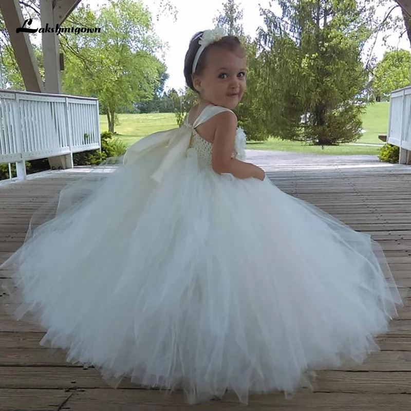 

Lakshmigown Beautiful Tulle Flower Girl Dresses Sleeveless Princess Ribbon Dress with Peals and Bows vestido casamento menina