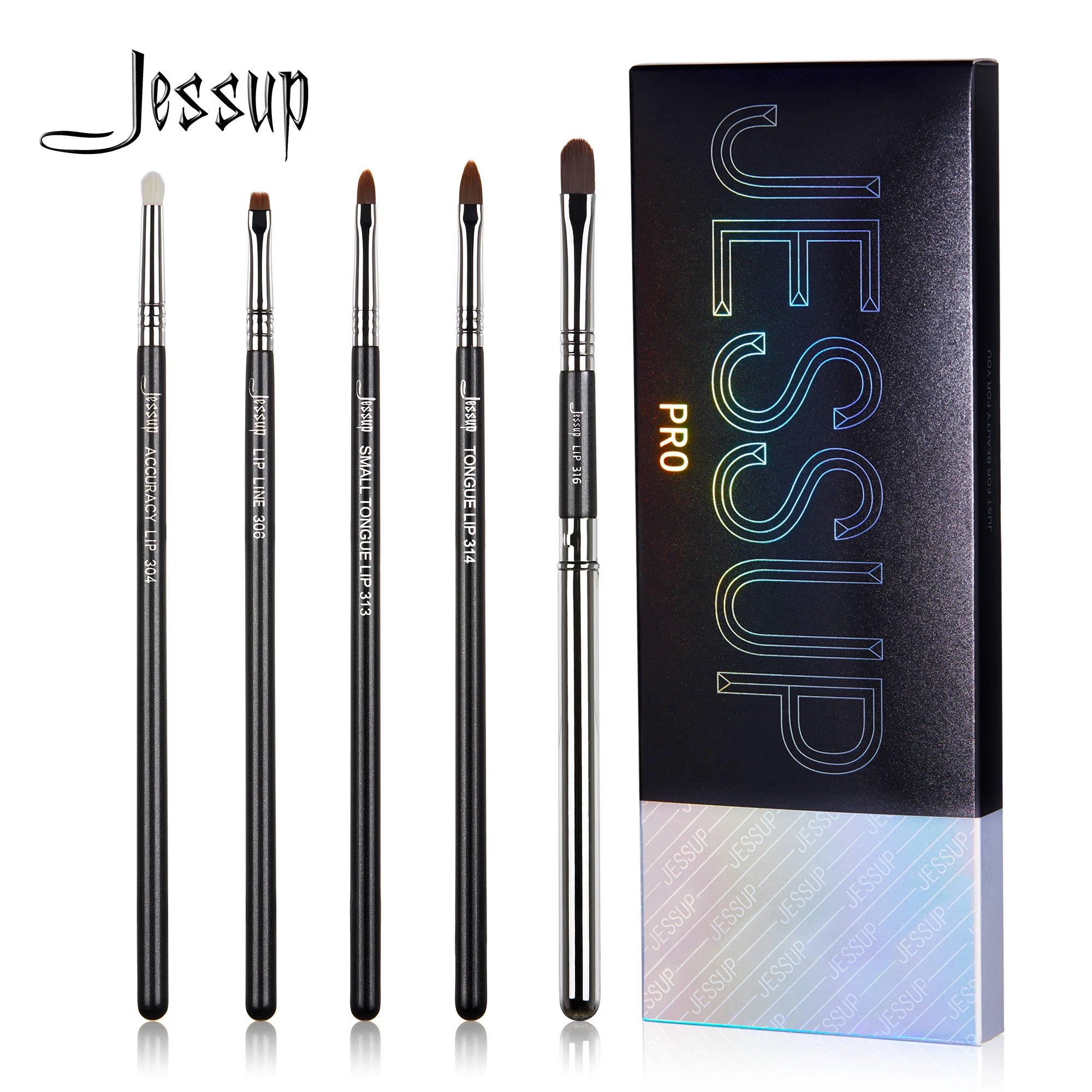 Jessup Lip brushes set,Pro contour different lip shapes,Synthetic,small/cat-tongue /flat/round/tapered-tip lipliner brush T325