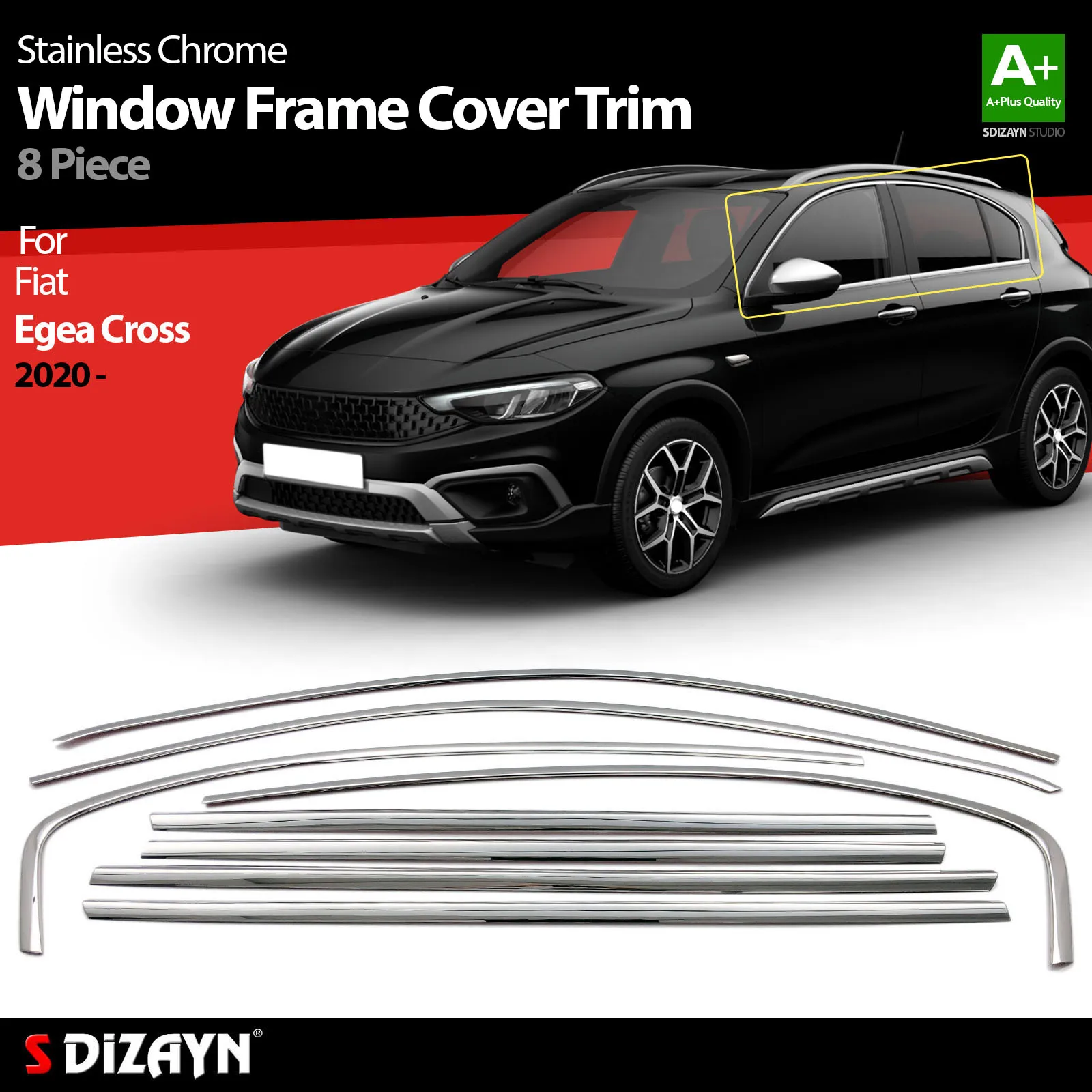 

S Dizayn For Fiat Egea Cross Chrome Window Frame Cover Trim Stainless Steel 8 Pcs Exterior Car Accessories Parts Auto Products