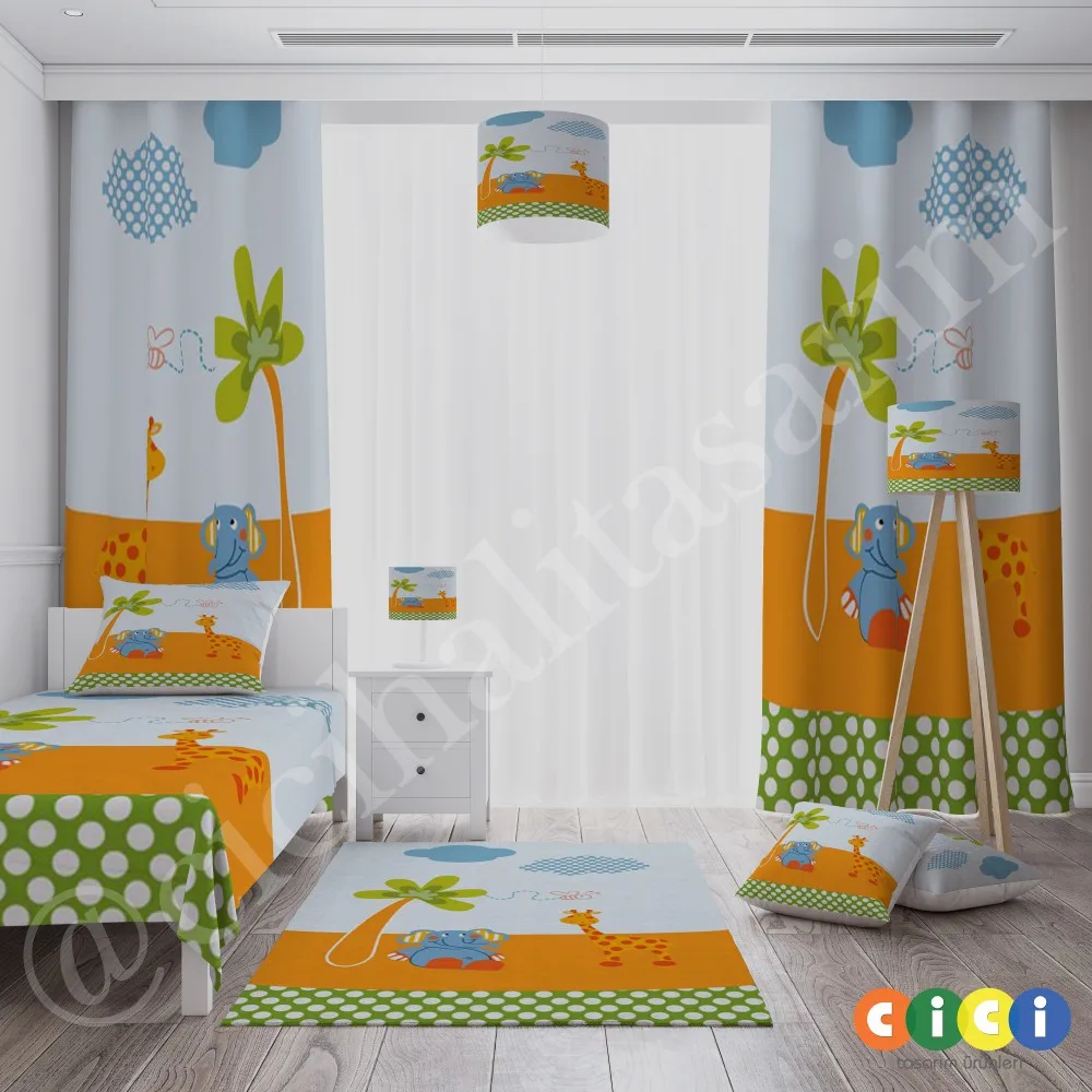 Cici Children Room Cute Lion And Giraffe Backdrop Curtain