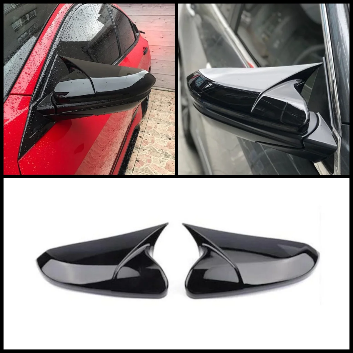 ABS Plastic Bat Wing 2 Pieces Mirror Covers Caps Rearview Mirror Cover Gloss Black For Honda Civic FK7 FK8 and Sedan 10th gen