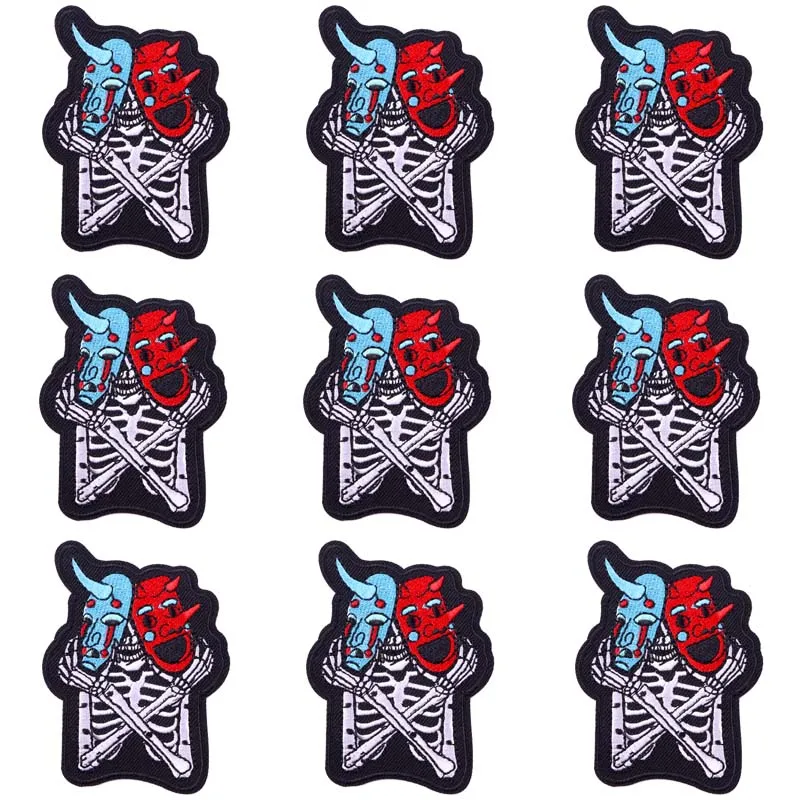 Pulaqi 10 PCS Wholesale Flame Punk Patch Iron On Patches On Clothes Letter Skull Embroidered Patches For Clothing Stickers Badge