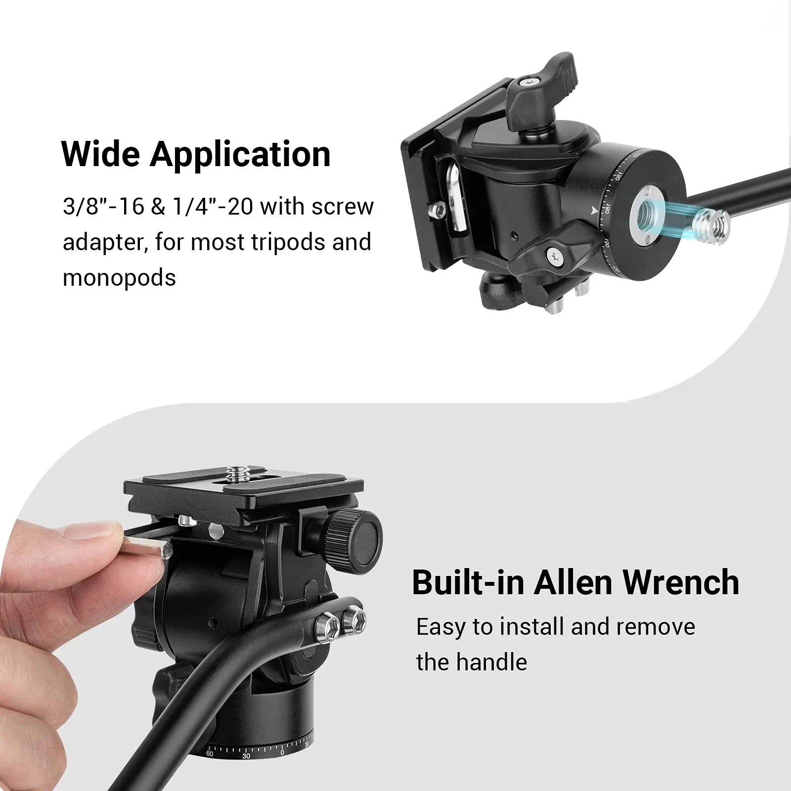 SmallRig Tripod Fluid Head Pan Tilt Head with Quick Release Plate for Arca Swiss for Compact Video Cameras and DSLR Cameras 3259