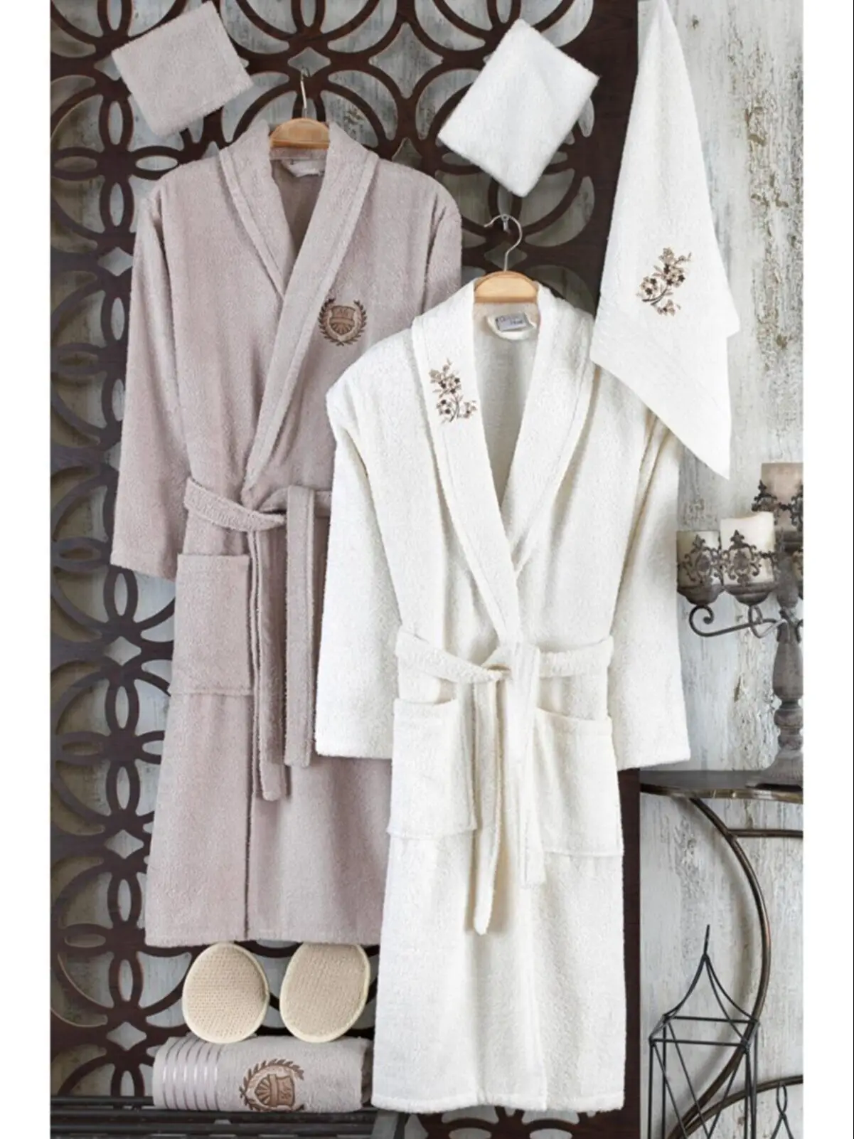 10 Piece Embroidered Family Bathrobe Set  100% Cotton Man Woman Bathrobe, Towels,  Adult Hotel Kimono Pajamas Robe Soft