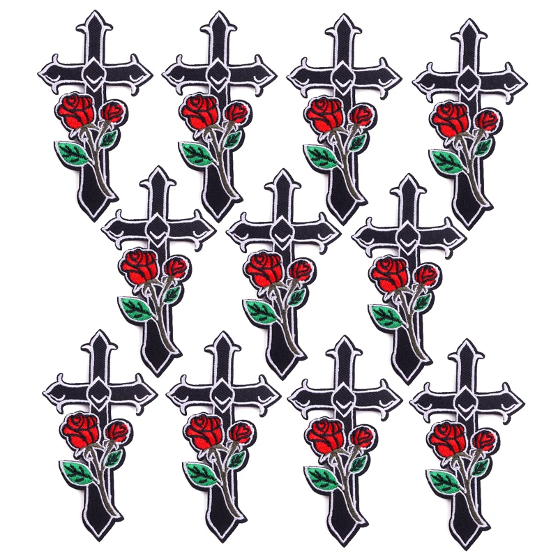 10 Pcs Cross Embroidered Patches For Clothes Iron On On Clothing Motif Cross Patch Wholesale Applique Hat Bag DIY Repair Decor