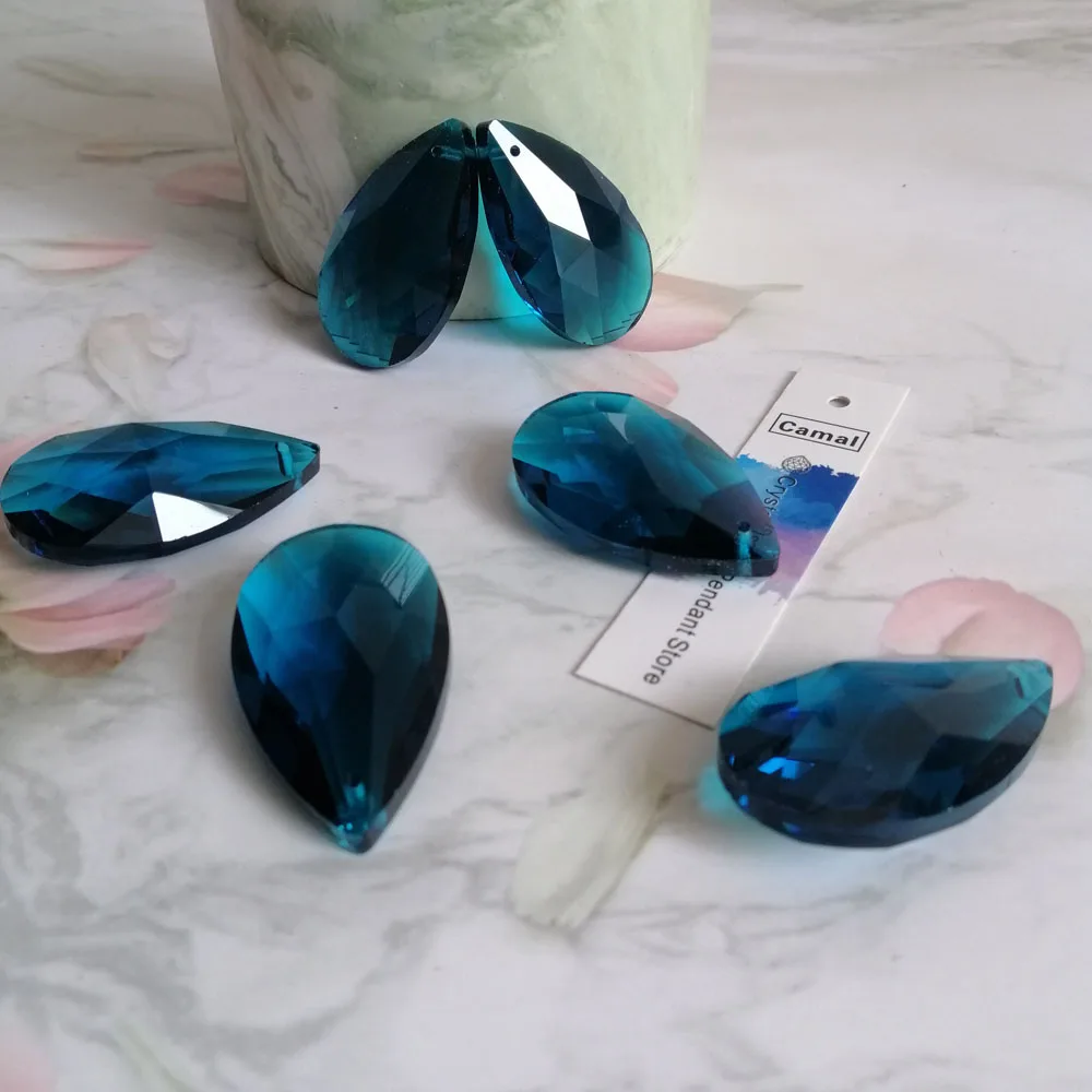 Blue Teardrop CRYSTAL Beads, Camal Lustre, Pingente Parte, Lâmpada, Prismas, Hanging Decor, Malaquita, Vidro Azul, Jóias DIY, 38mm, 5 Pcs