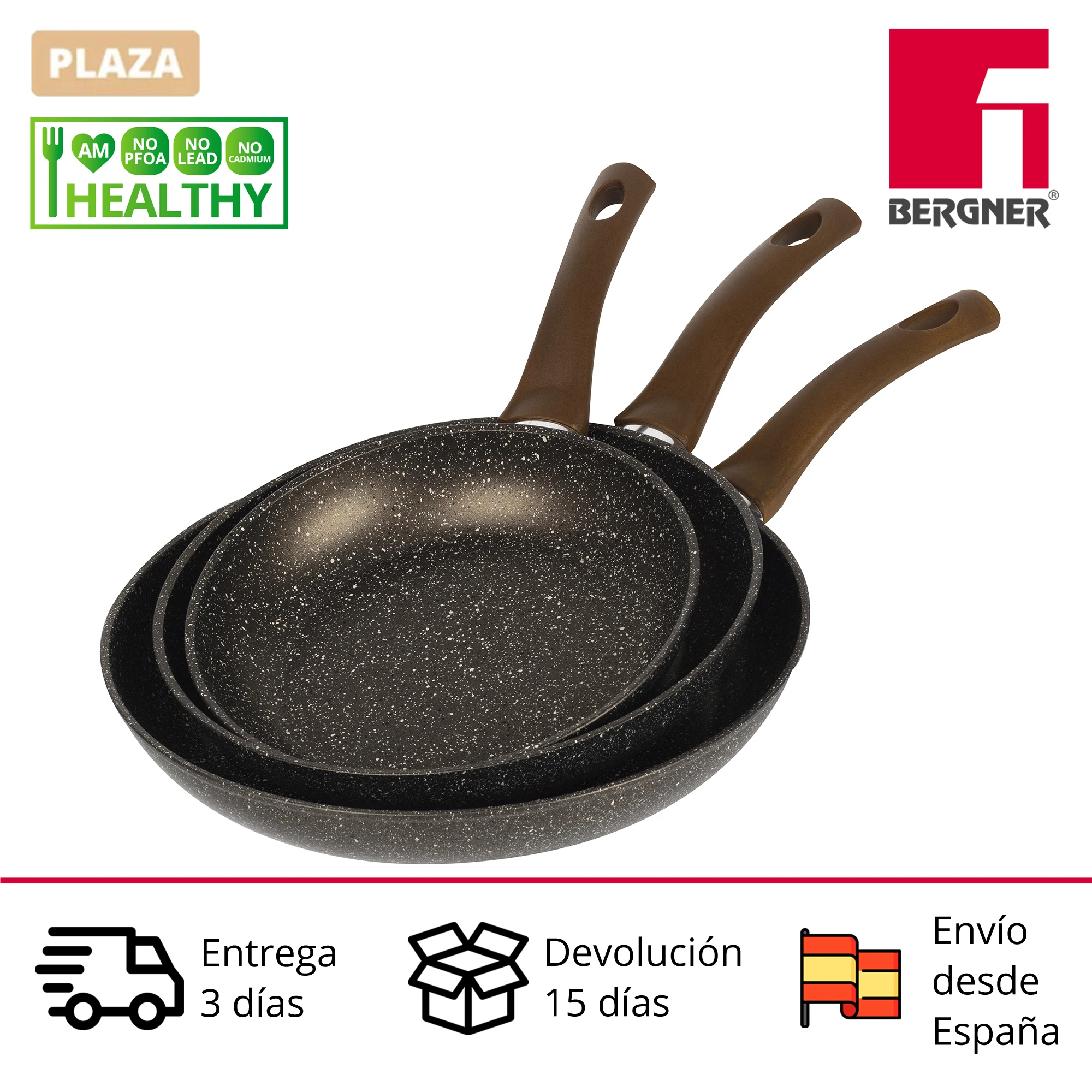 Set of pans (20/24/28 cm) BERGNER Root wrought aluminium suitable for all special fires induccion in champagne color