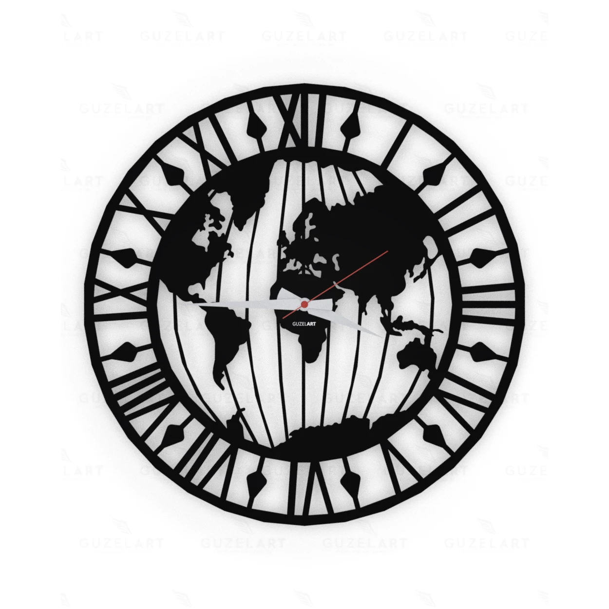 GuzelArt World Wall Clock Modern Design Living Room Decoration Wooden Home Decoration Accessories Wall Decor Black