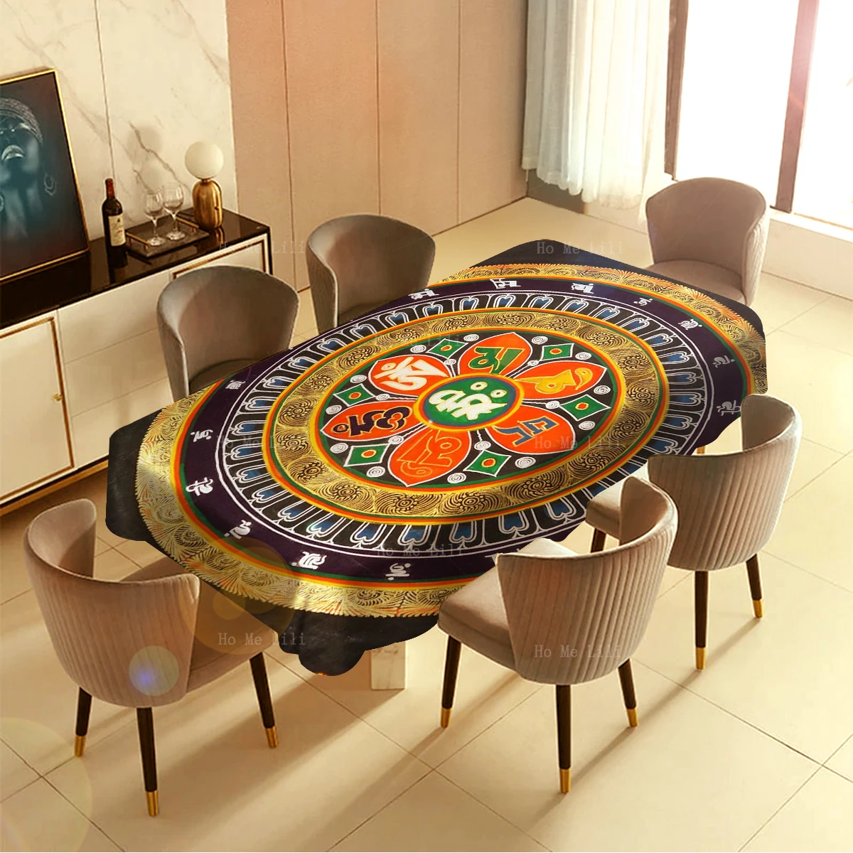 Hinduism Buddhist Lotus Yin Yang Mantras Sitsang Thangka Mandala Spirit And Ritual Rectangular Tablecloth By Ho Me Lili Decor