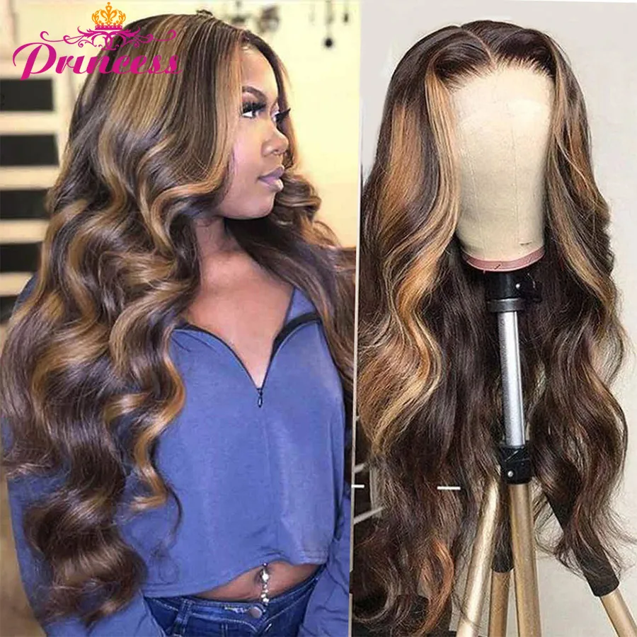 Princess Highlight Wig Lace Front Human Hair Wigs 13x4 Honey Blonde Pre Plucked Peruvian Body Wave HD Lace Frontal Wig For Women