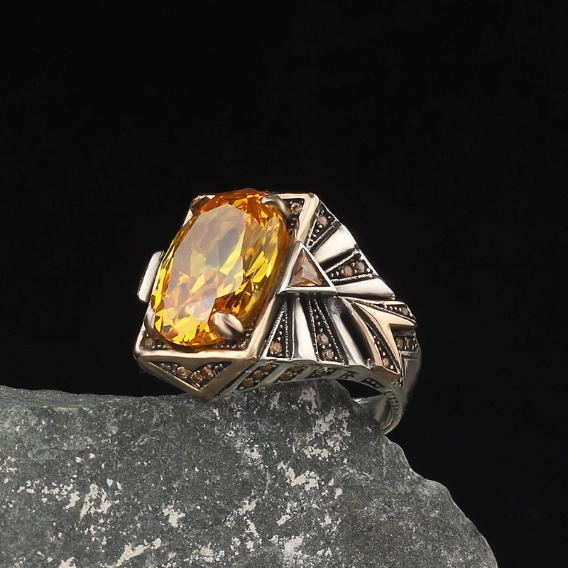 

Male Citrine Cubic Zirconia 925 Sterling Silver Ring Special Design 2022 Summer Winter Fashion Trend Accessories Products Souvenir Free Shipping