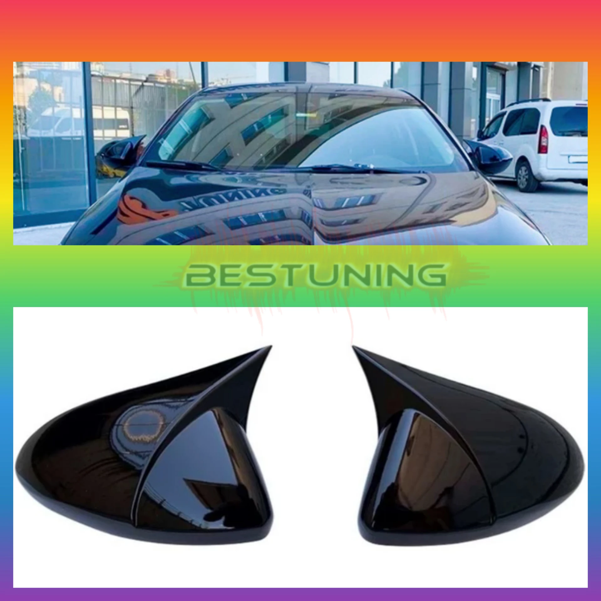 2 Pieces High Quality ABS Plastic BATMAN Bat Style Mirror Cover Fully Compatible Glossy Black 2017-2018-2019-2019