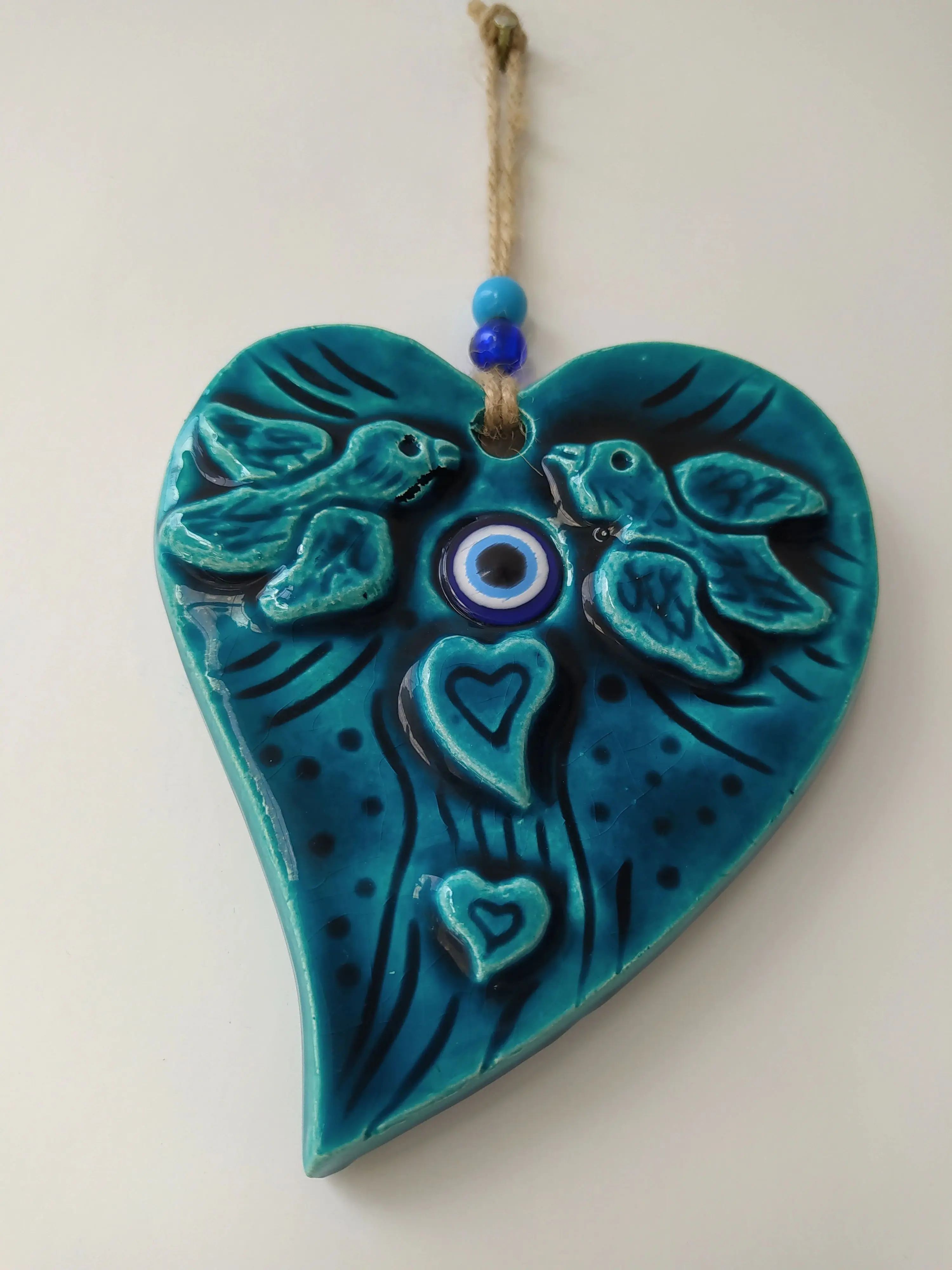 Ceramic Heart Evil Eye Pendant Turkish Nazar Handmade Amulet for Wall Hanging Talisman Boho Home Decor Protector Made in Turkey