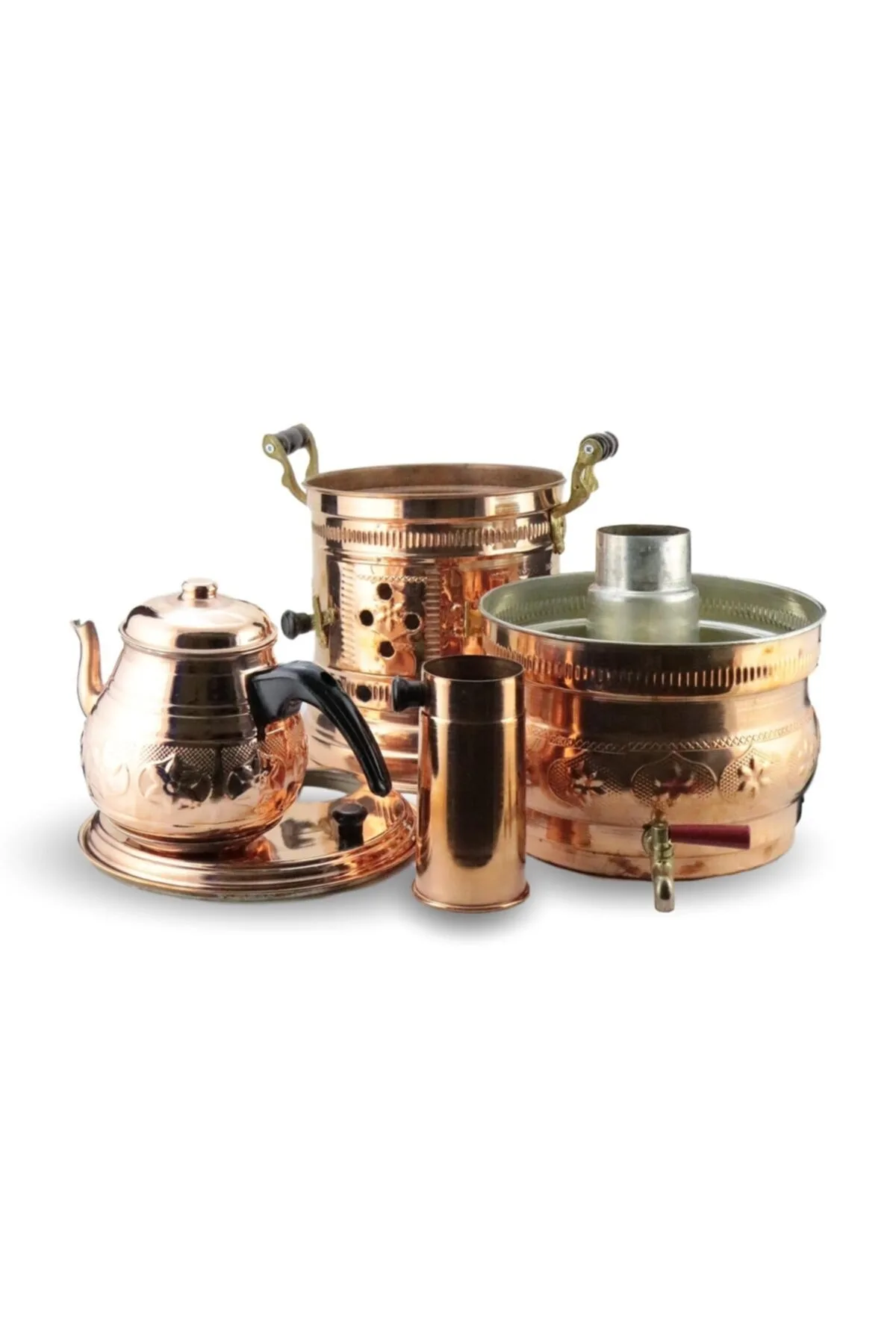 Copper Handcraft Wood/Coal Samovar Handmade Camp Stove with Teapot Camping Samovar Tea Kettle Water Heater Outdoor BBQ Stove