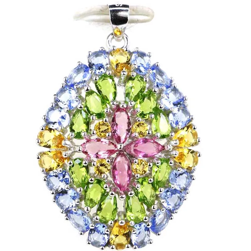 36x25mm Jazaz Multi Color 4.7g Tourmaline Peridot Tanzanite Citrine Pink Morganite 925 Solid Sterling Silver Pendant