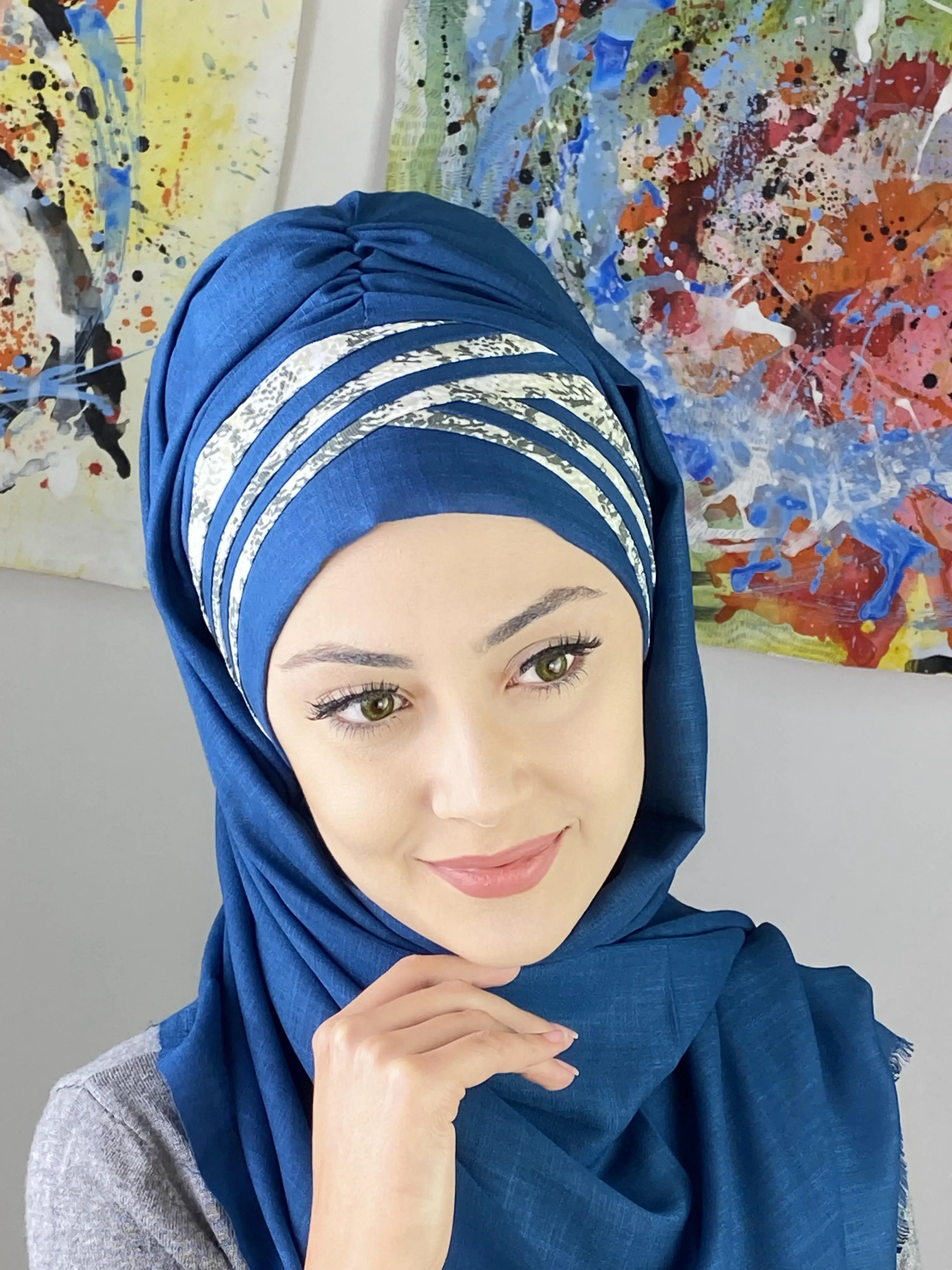 2022 New Fashion Hijab Islam Foulard Winter Scarves Musulman Women Products Hat Cross Draped Navy Blue Crocodile Pattern Shawl