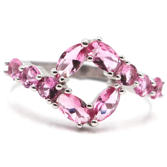 Buy 2 Get 1 Free 22x12mm SheType 2.2g  Pink Tourmaline Gift For Ladies Real 925 Solid Sterling Silver Ring