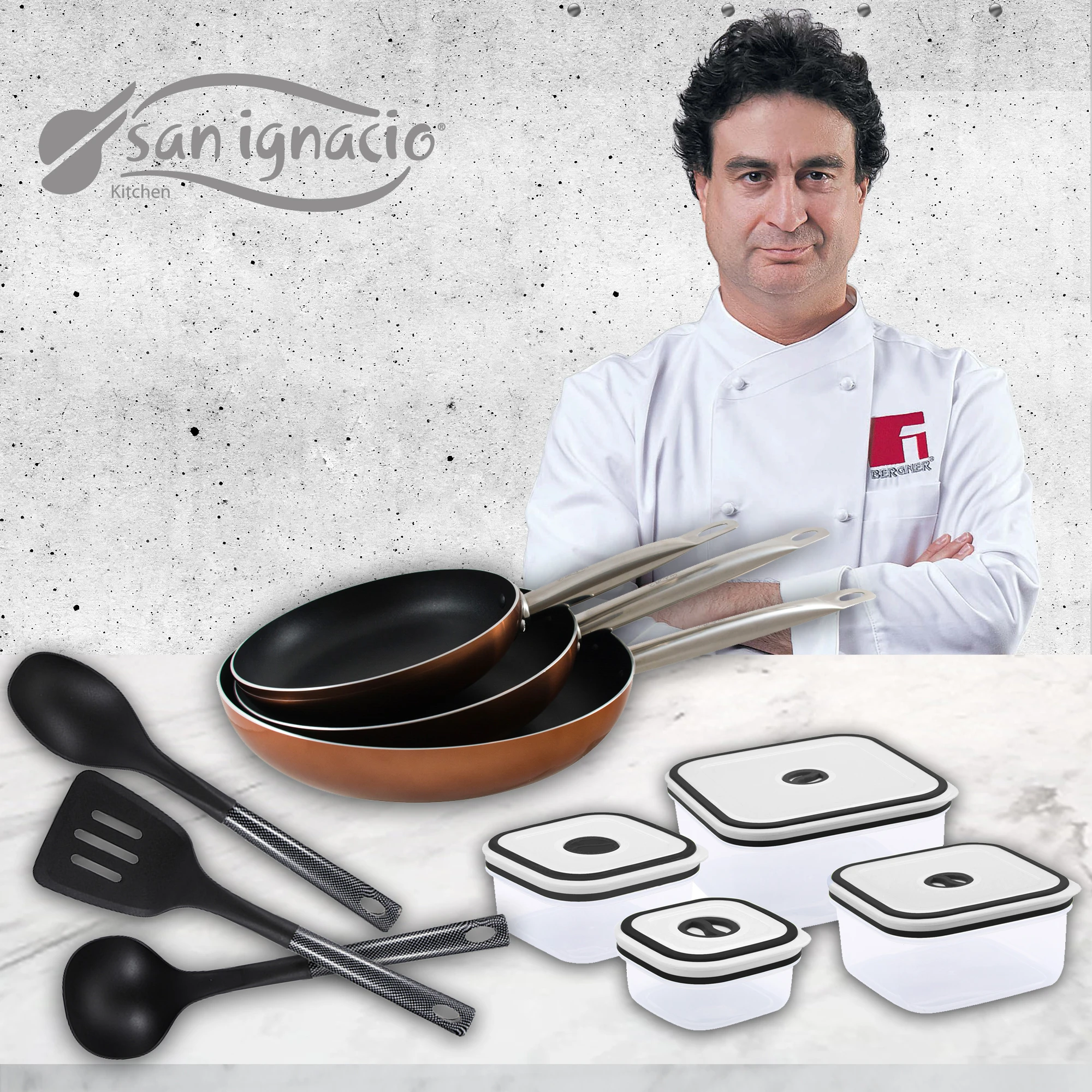 SAN IGNACIO aluminum pans set, fiambreras and kitchen utensils Professional Chef Cooper Collection