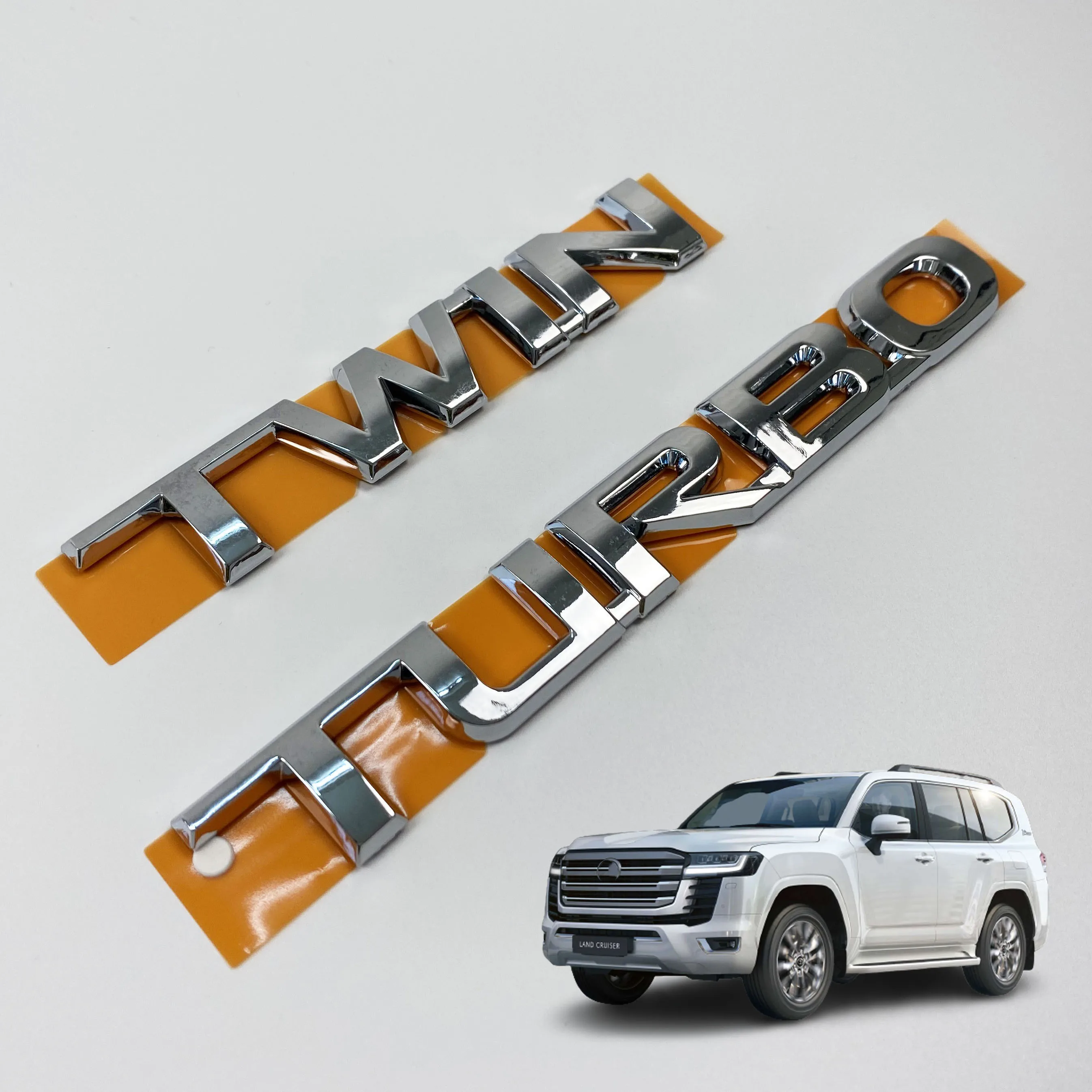 Twin Turbo Chrome Rear Trunk Emblem Logo Sticker For Toyota Land Cruiser 300 LC300 FJ300 Accessories