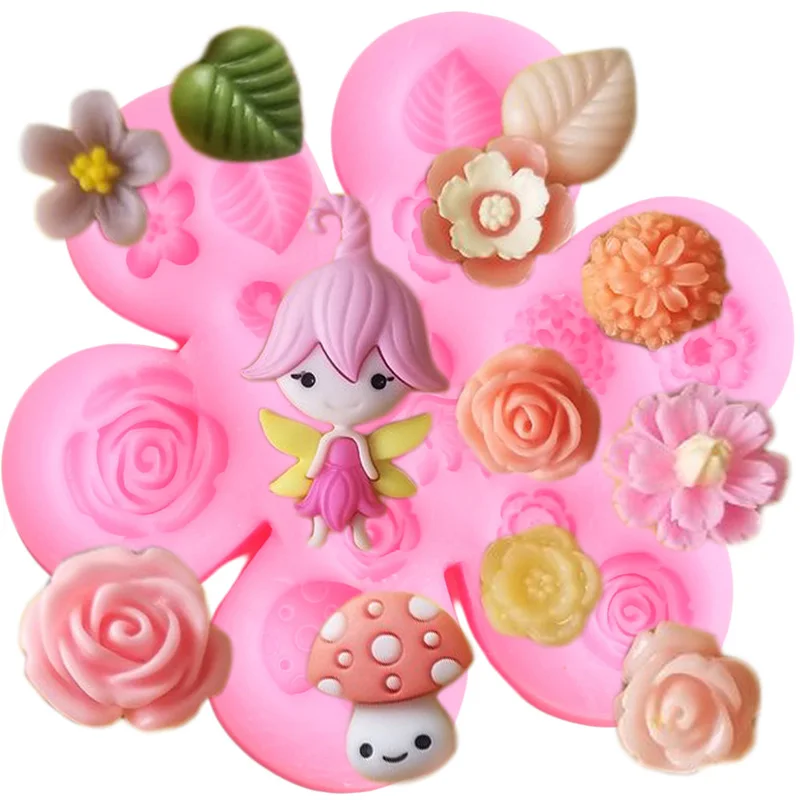 Fairy Garden Silicone Mold Flower Gnome Home Window Door Fondant Cake Decorating Tools Leaf Mushroom Candy Clay Chocolate Moulds