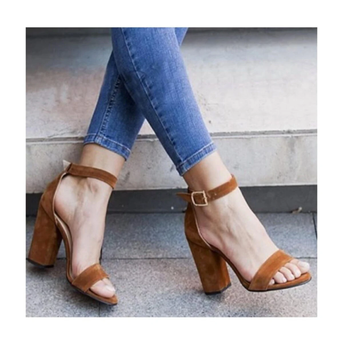 Tan Suede Thick Heels Sandals for Women Open Toe Wedge Heels for Women Block Heel Shoes for Women 7 cm Heels for Women