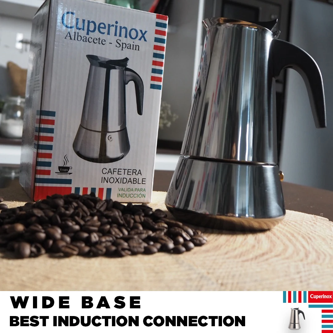 Итальянская Кофеварка CUPERINOX, 10 чашек | Итальянская Индукционная Кофеварка | Итальянская Кофеварка из нержавеющей стали | Ручка от горения | Предохранительный клапан