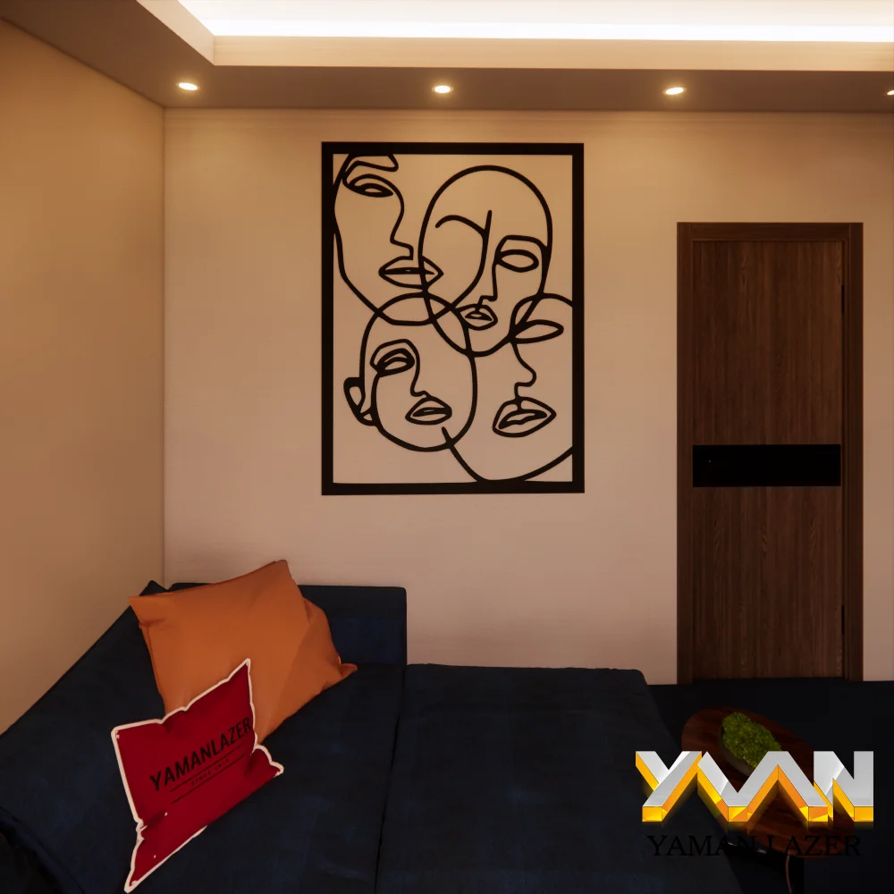 Wooden Wall Art Decor 4 Human Faces Black White Gold Color Modern Office Home Stylish Living Room New Creative Bedroom Kitchen