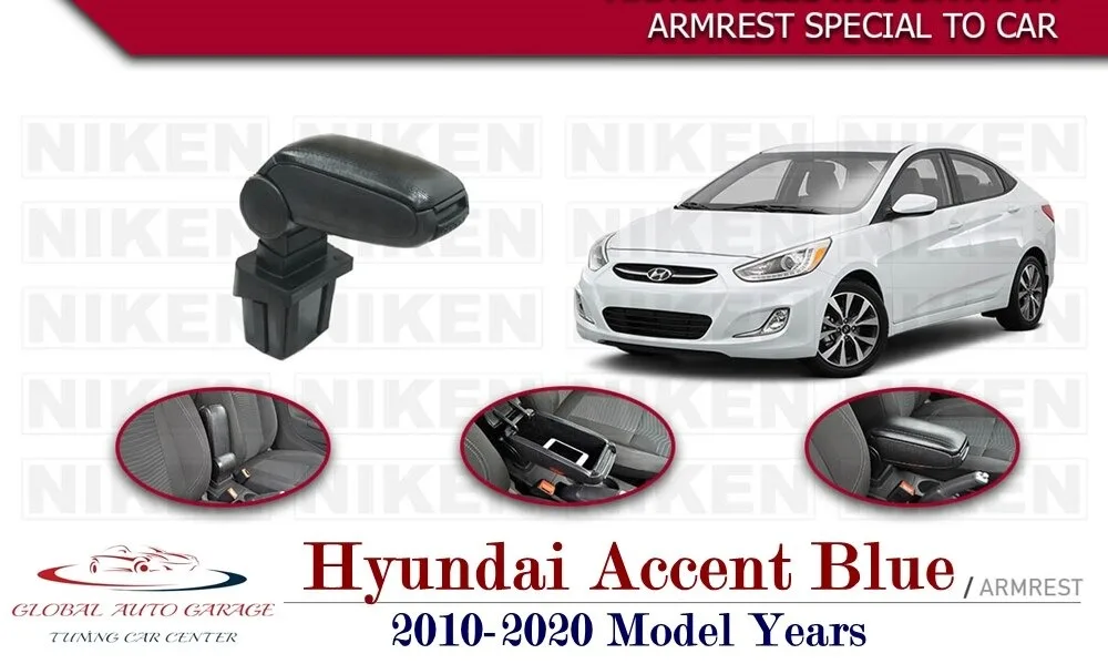 For Hyundai Accent Blue Armrest 2010-2020 Car Accessories Storage Box Easy Install Universal Cup Holder Interior Auto Charging