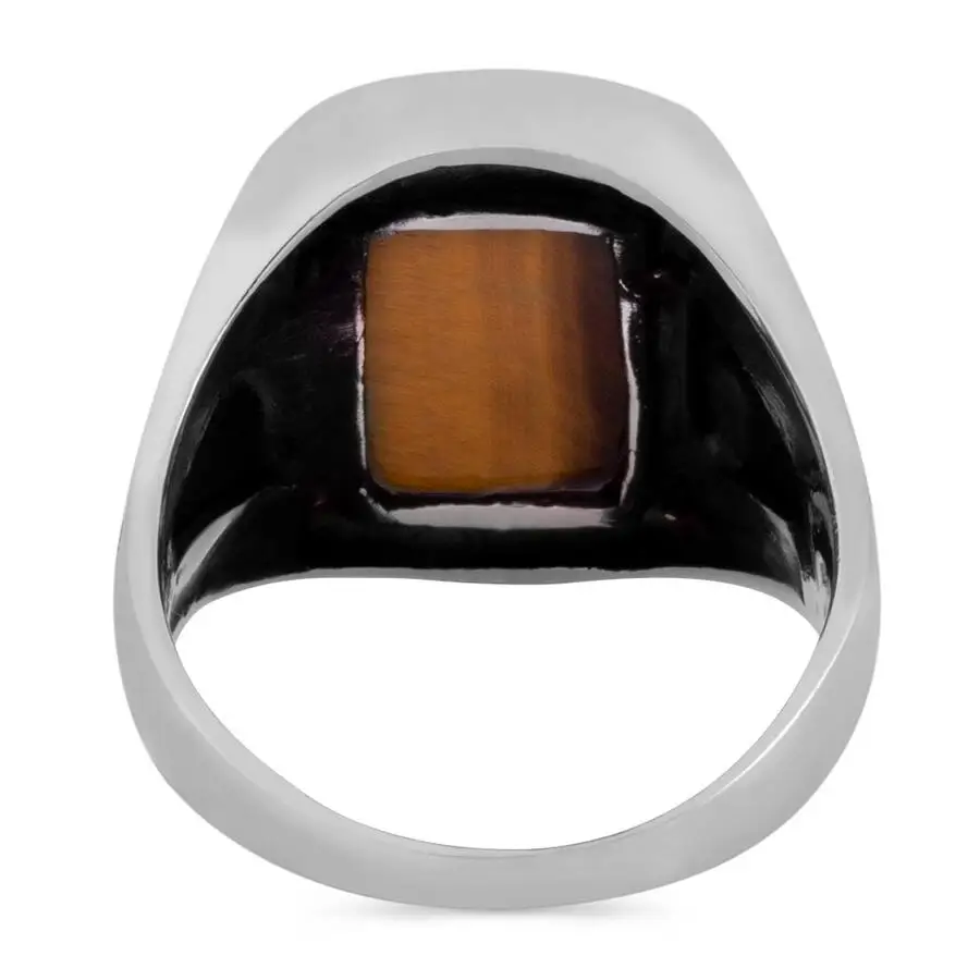 Forest: Floor Tiger Eye Stone Silver Ring Fashion Turkish Premium Quality Handmade Jawelery