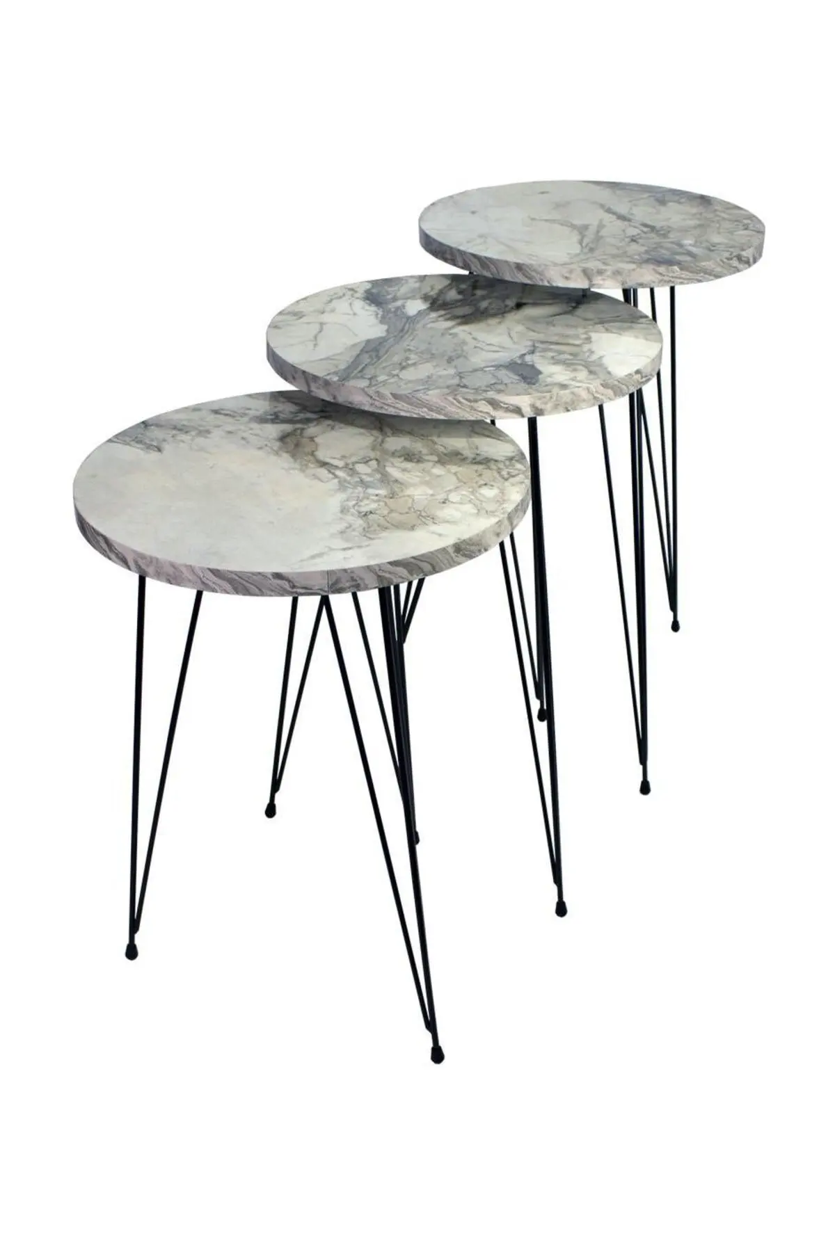 Decorative Zigon Coffee Table Metal Foot PCs set Serving Stand Black Marble Pattern Coffee Book Flower Dining Service Table