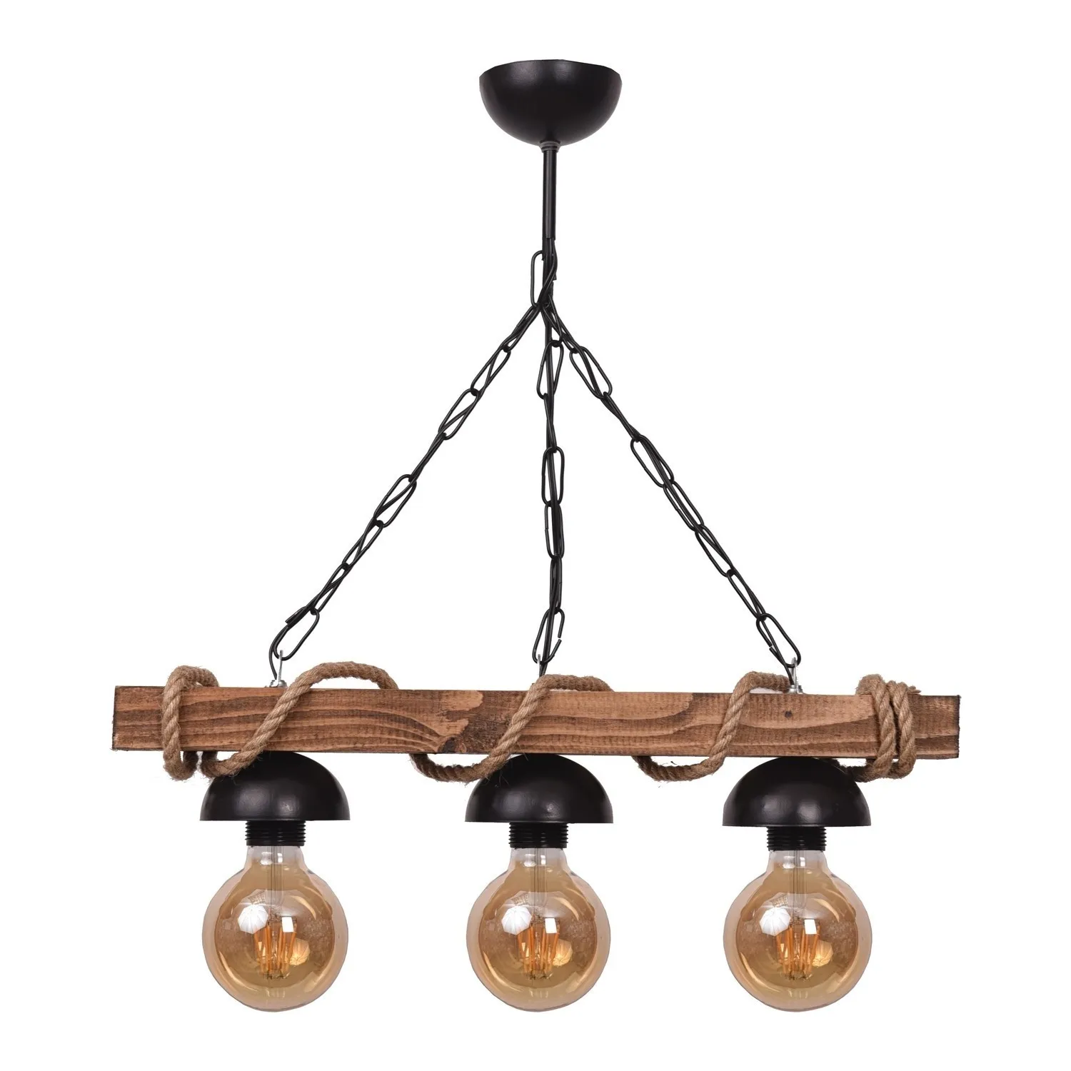 Wood Rope 3Pcs Bulb Light Rustic ceiling Chandelier Lighting modern Design led lamp Retro Living room kitchen lights chandeliers