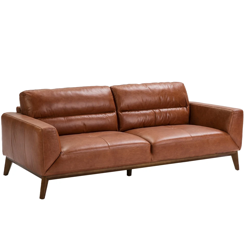 Sofa 6047 Angel Cerdá-sofa 3 seats upholstered in cowhide origin with internal structure of natural pine wood and structure of legs in walnut wood.