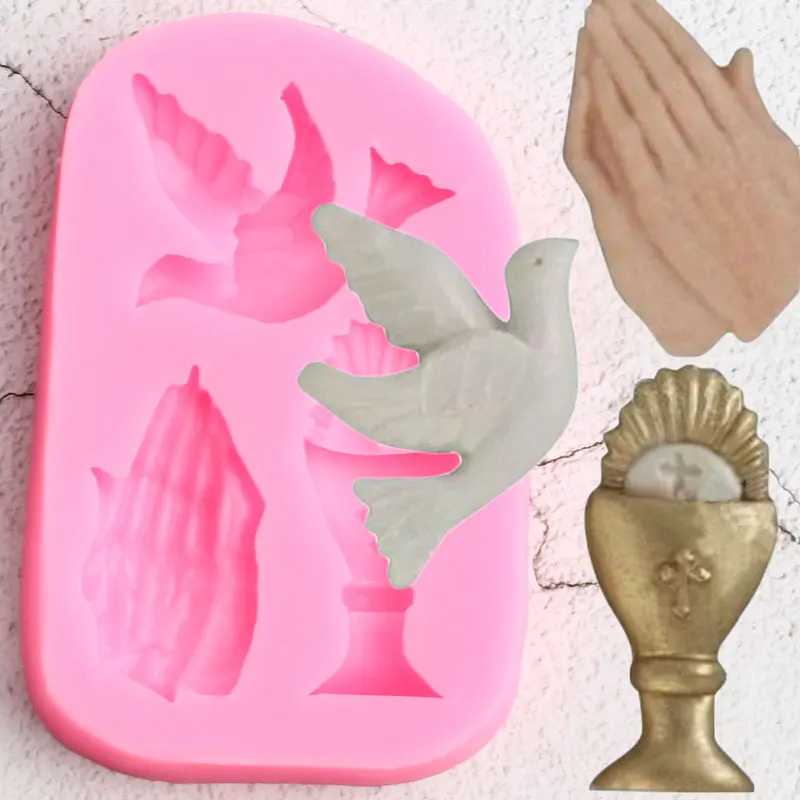 Holy Communion Silicone Mold Dove Prayer Hand Fondant Molds Cupcake Topper Cake Decorating Tools Candy Chocolate Gumpaste Molds