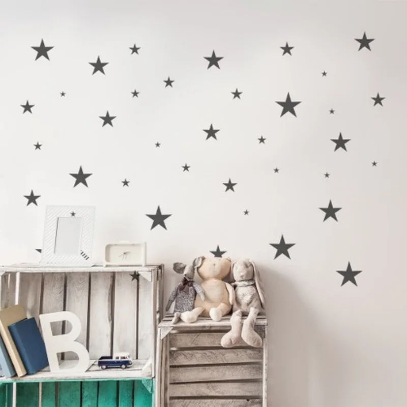 80Pcs Wall Sticker Pvc Silver Gray Star Baby Girl Room Ornament Decorative Vinly Murals Home Office Kid Room Decoration Art