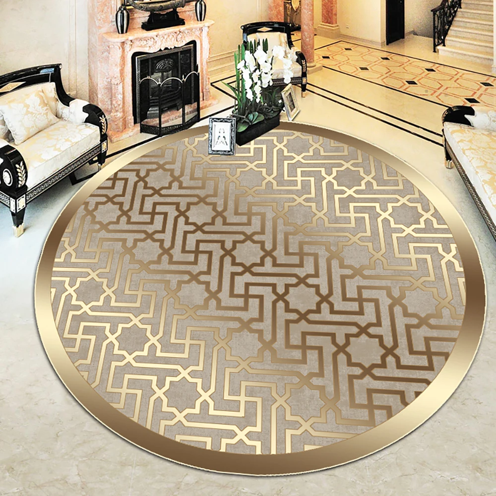 Anti-slip Soles Round Carpet Washable Dust Dirt resistant Trend Model Gold Framed Carpet Synthetic Leather Latex Carpet