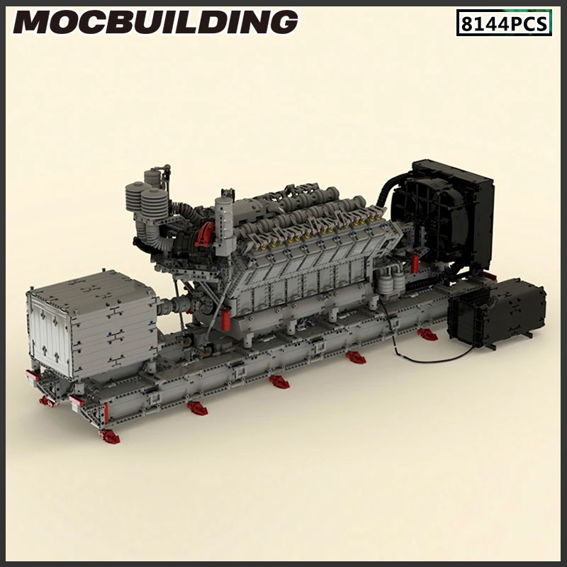 MOC Technology Bricks Emergency V16 Diesel Generator High-tech Model Building Block Creative Design Toys Gift Motor Machine