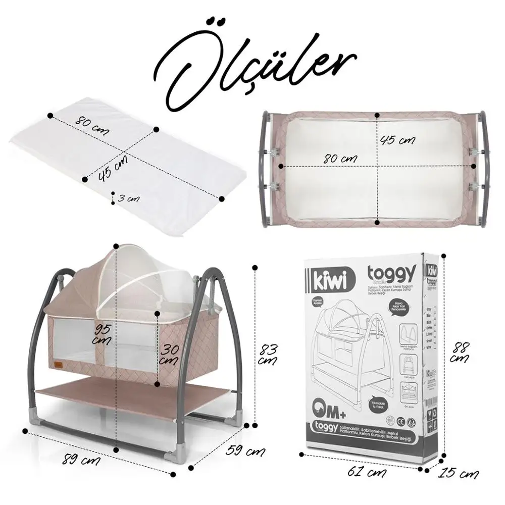 Kiwi Toggy Sallanabilir Metal Platformlu Anne Yanı Portatif Bebek Beşiği