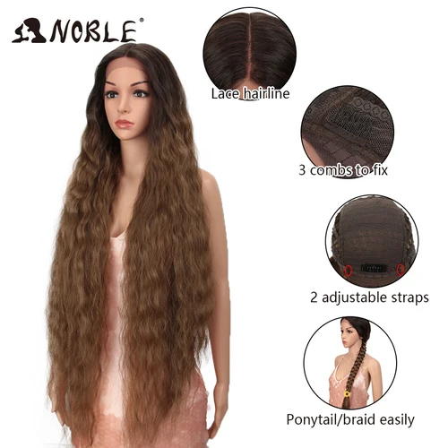 Imagen 2 del producto Noble Peluca de Cosplay sintética con parte de encaje, peluca larga y rizada de 42 pulgadas, peluca de encaje Rubio degradado para mujeres negras