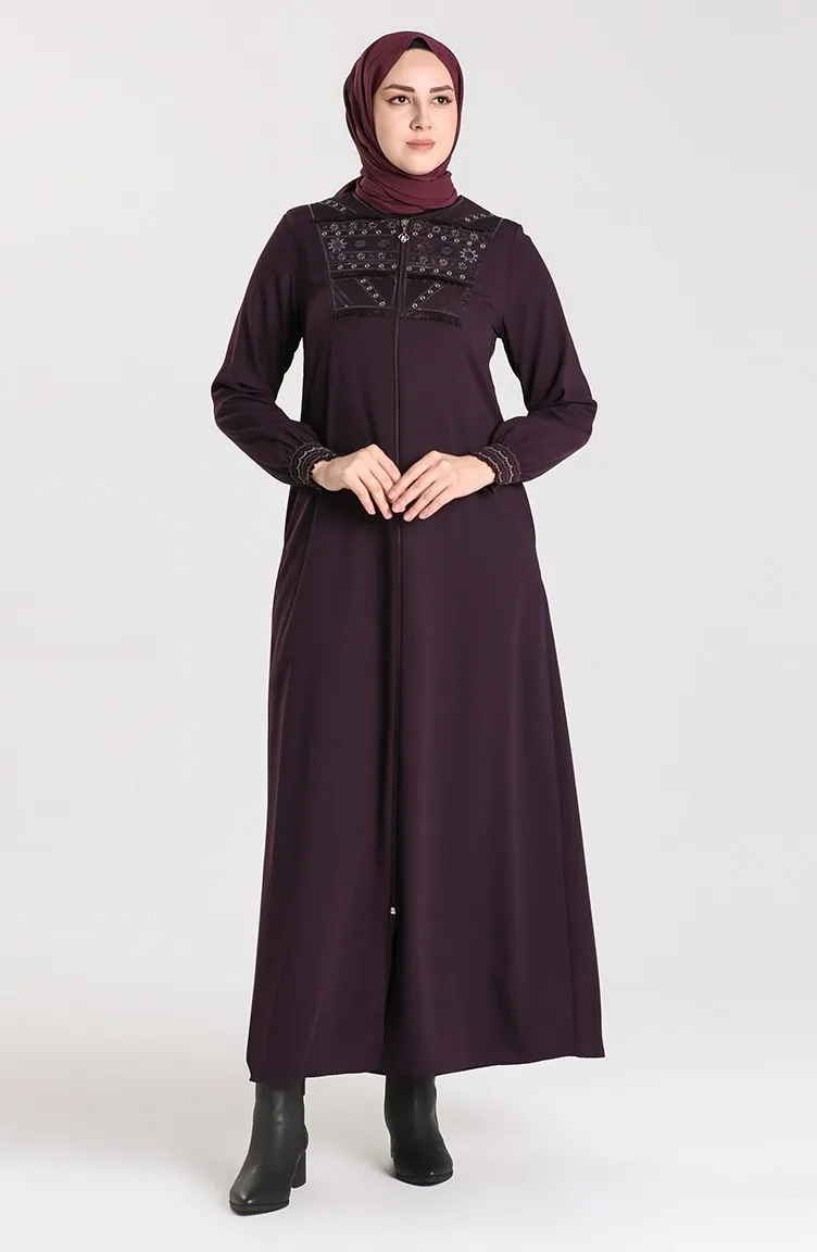 Women Hijab clothing Zippered Abaya Muslim Abaya Maxi Kaftan Sequin detailed ABAYA dresses for women Made in Turkey 2023