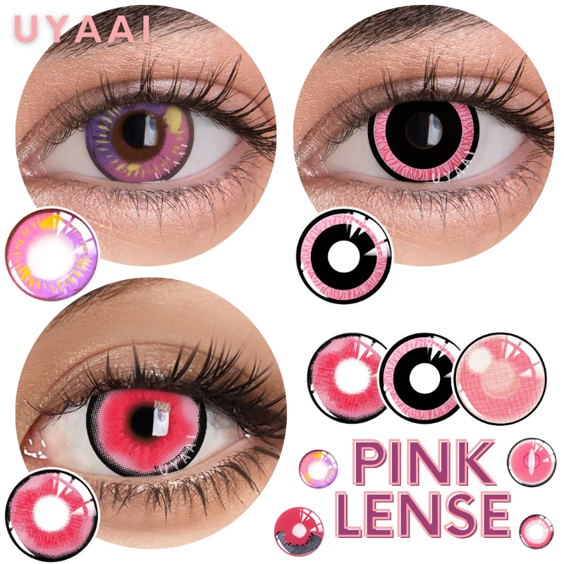 UYAAI-lentillas de Color rosa para Cosplay, lentes de contacto de Color, accesorios de Anime, Kitagawa, Marin, Nezuko, 1 par