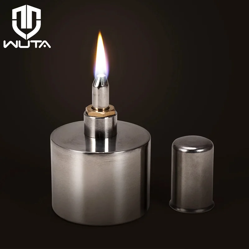 WUTA 200ml In Acciaio Inox + Ottone Bruciatore Alcol Biologia Chimica Lampada Da Laboratorio Dentale Con Stoppino Artigianale In Pelle Lavoro