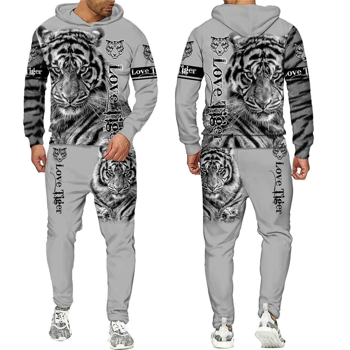 

Men Tracksuit Cool Tiger 3D Printed Sweatpants and Hoodie Set Sportswear Man Outfits Plus Size Men Clothing Suit Streetwear 02