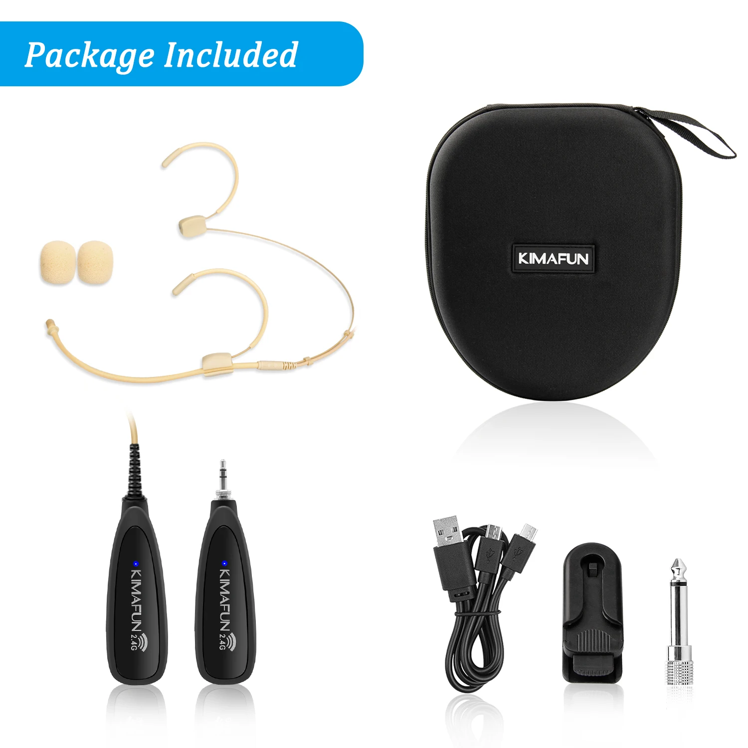 KIMAFUN Professional 2.4G Wireless Ear Headset Microphone System Loudspeaker 30-50m Megaphone MIC Recharge Transmitter Receiver